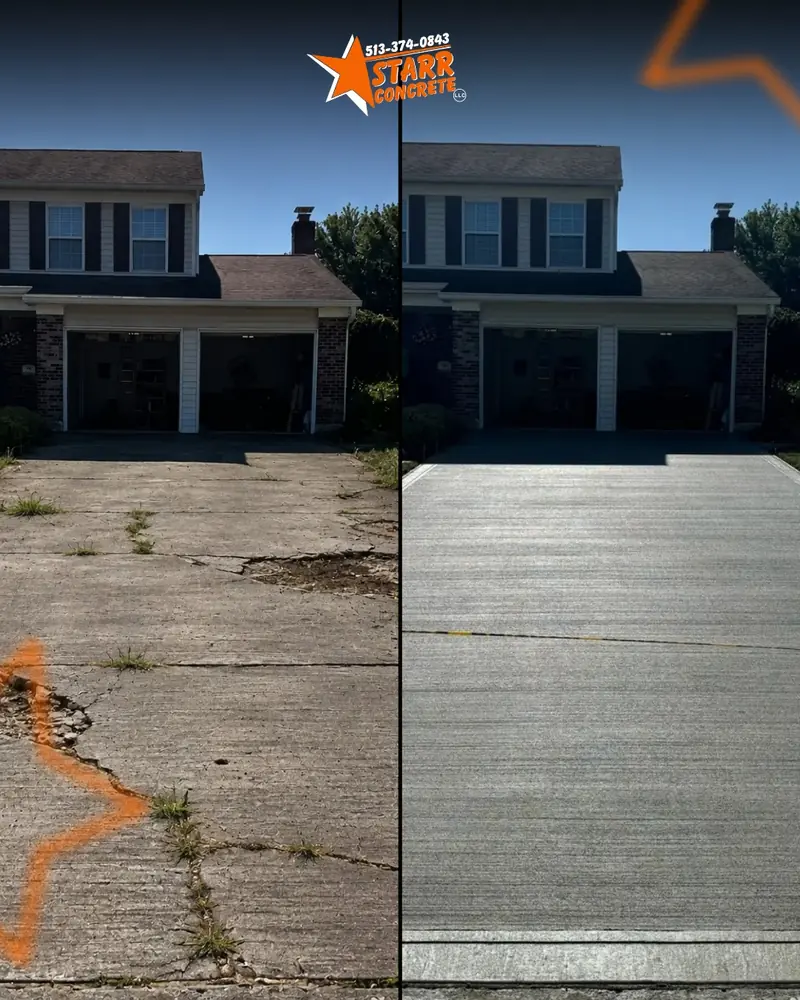Failing driveway beside the same driveway after replacement