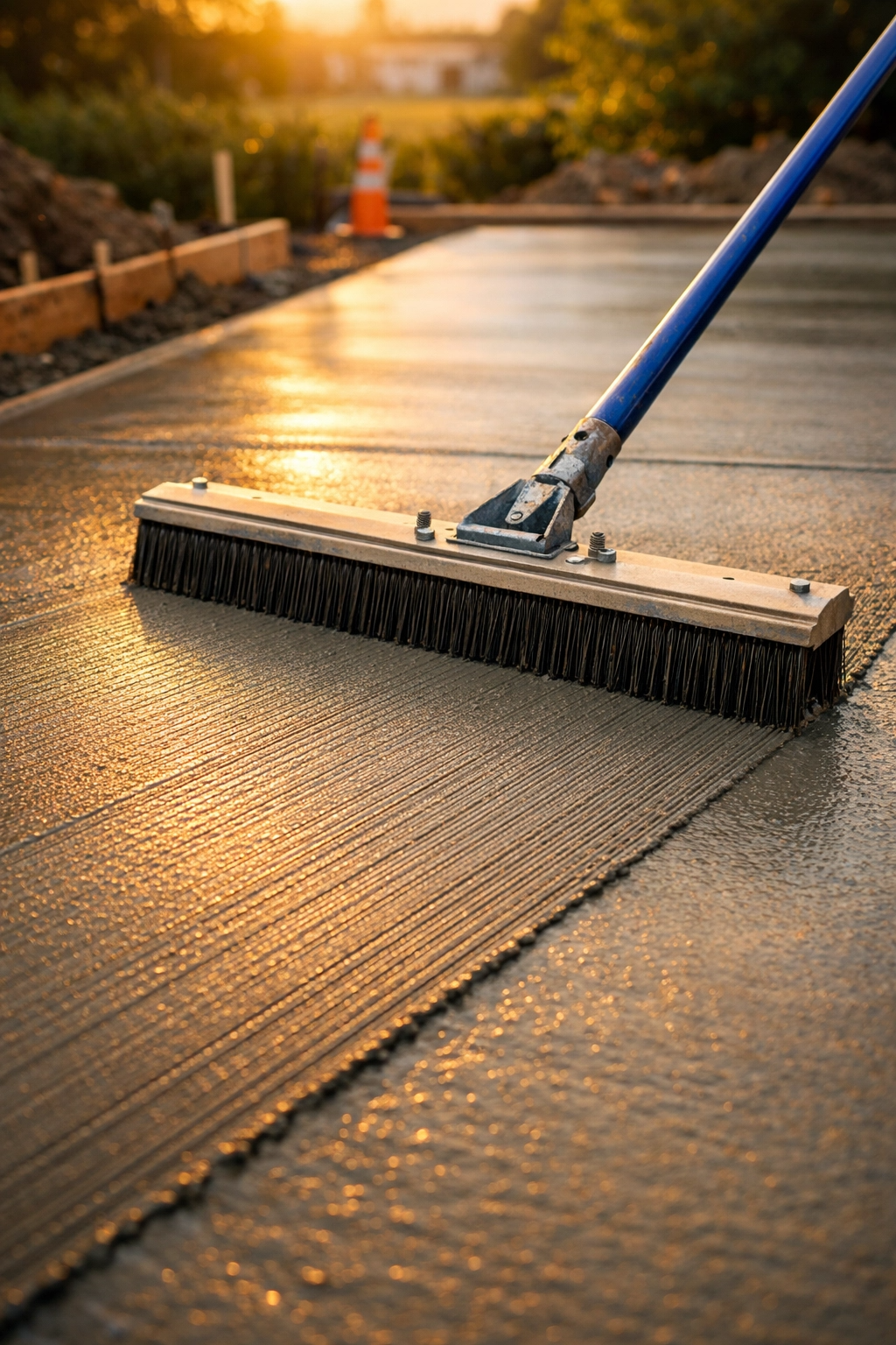 Broom finishing fresh concrete